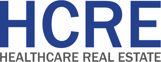 HCRE - HEALTHCARE REAL ESTATE - Logo; die Buchtaben HCRE in blau darunter der Schriftzug Healthcare Real Estate in grau -Link zur Homepage